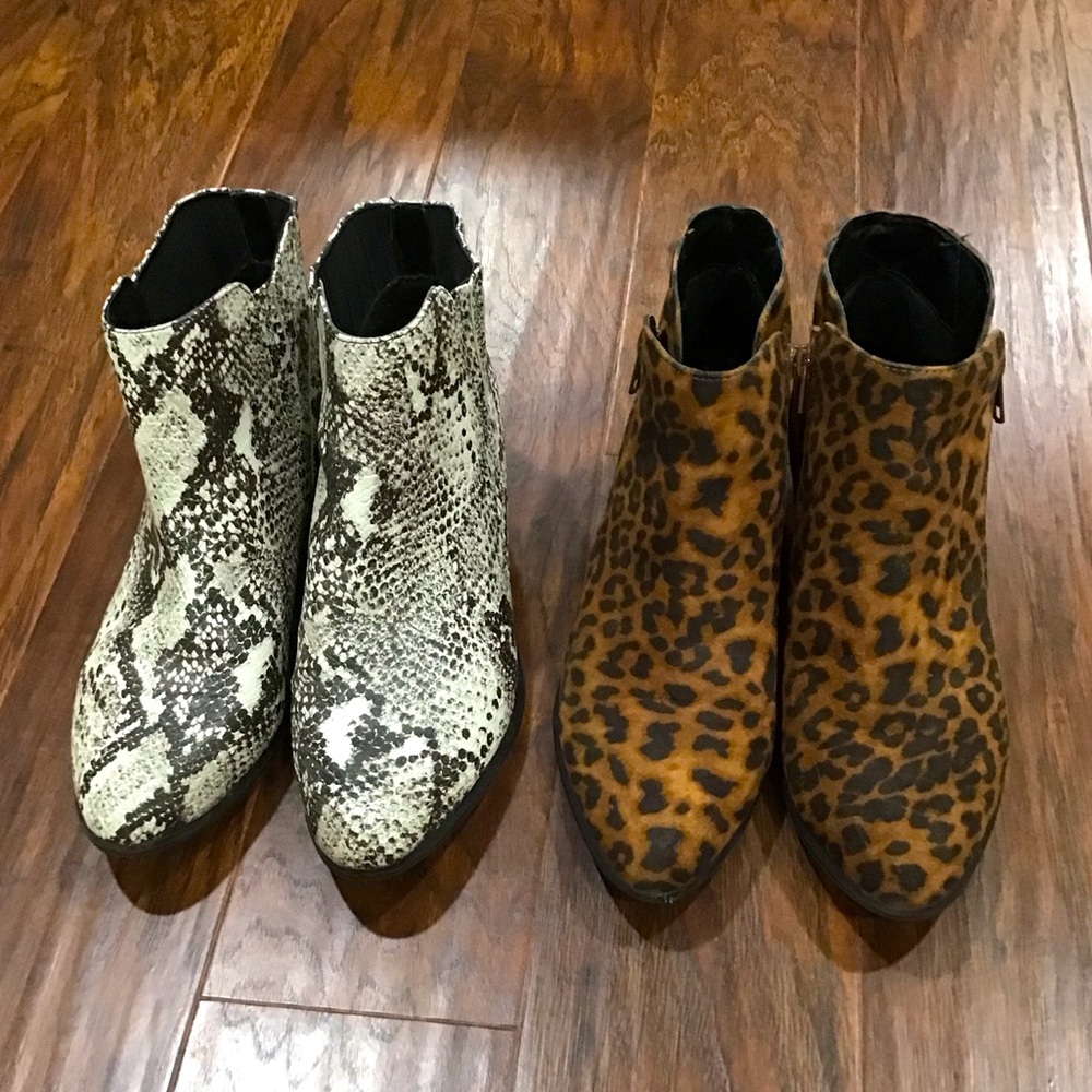 Stylish Snakeskin and Leopard Print Ankle Boots